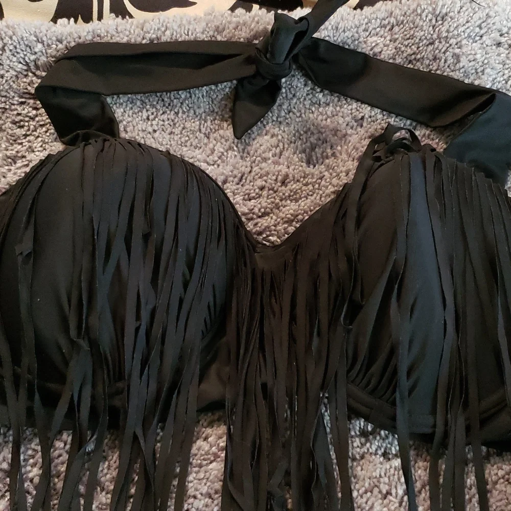 Fringe Bikini Halter Top Black XXXL - Picture 9 of 9